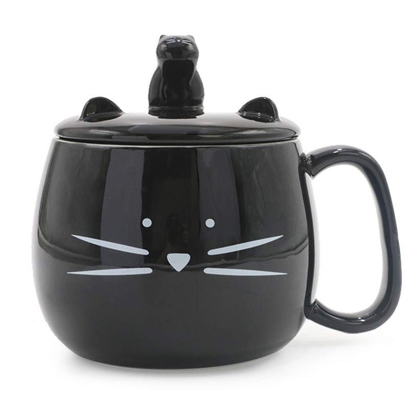 Koolkatkoo 16OZ Cute Cat Coffee Mug with Cell Phone Holder Lid for Cat Lover Unique Ceramic Black Mugs Tea Cup Gift for Women - Image 1